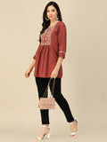 Brown Poly Rayon Floral Embroidered Top - Zeny | Grocsy