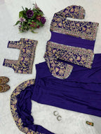 Teeya Creation Purple Color Chinon Silk Embroidery Work Ready To Wear Party Wear Saree With Koti | Grocsy