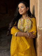 Vellora Mustard Yellow Silk Blend Festive Style Readymade Salwar Suit | Grocsy