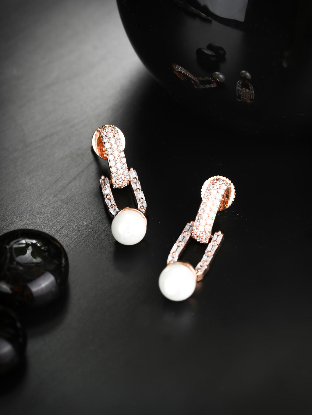 Priyaasi Women White American Diamond Rose Gold-Polished Drop Earrings - Noz2Toz