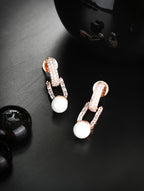 Priyaasi Women White American Diamond Rose Gold-Polished Drop Earrings - Noz2Toz