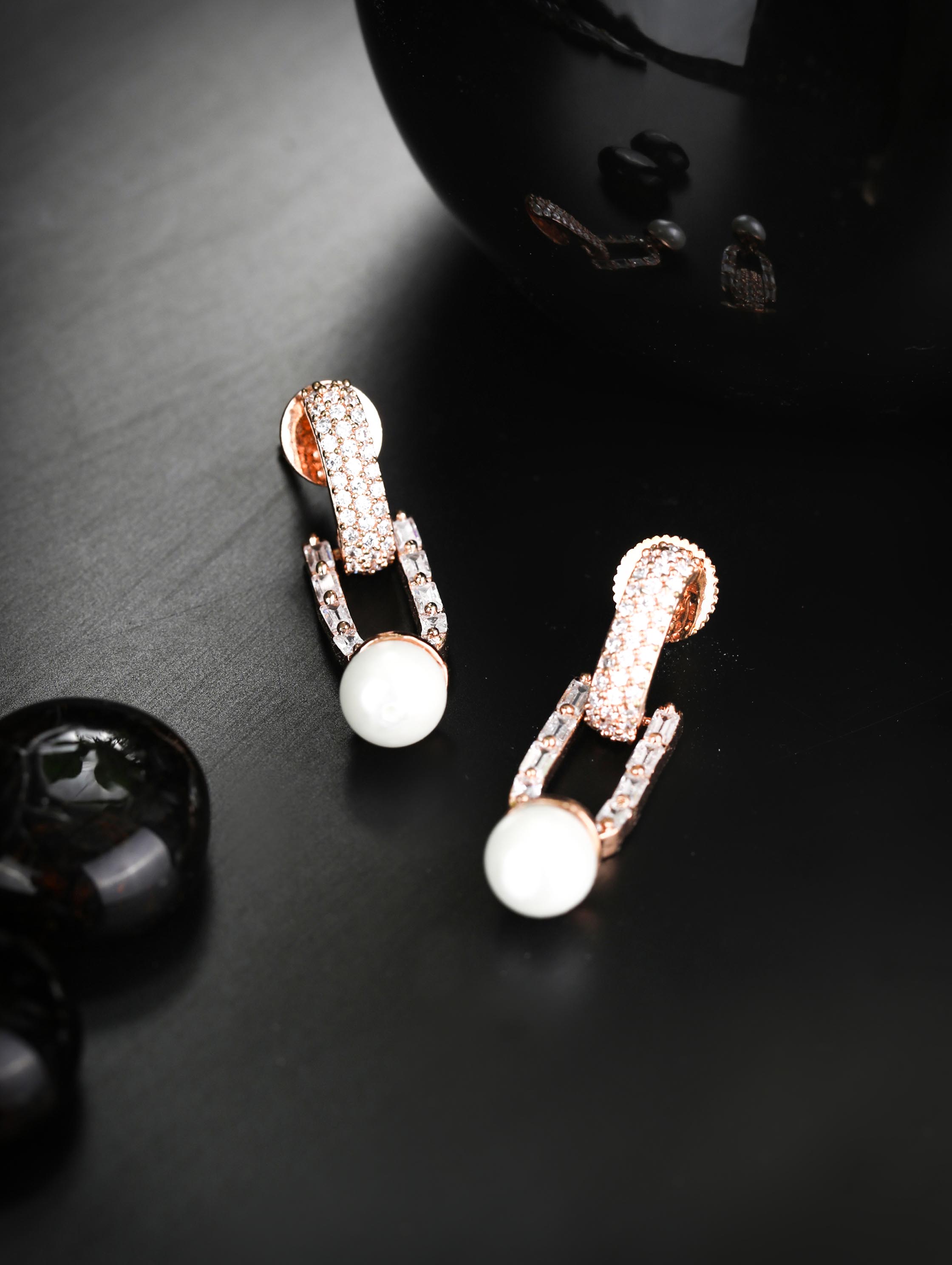 Priyaasi Women White American Diamond Rose Gold-Polished Drop Earrings - Noz2Toz