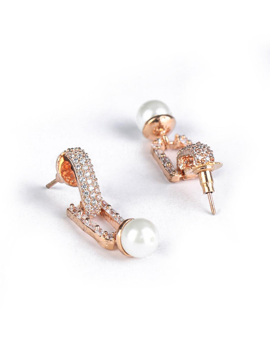 Priyaasi Women White American Diamond Rose Gold-Polished Drop Earrings - Swadesiicart