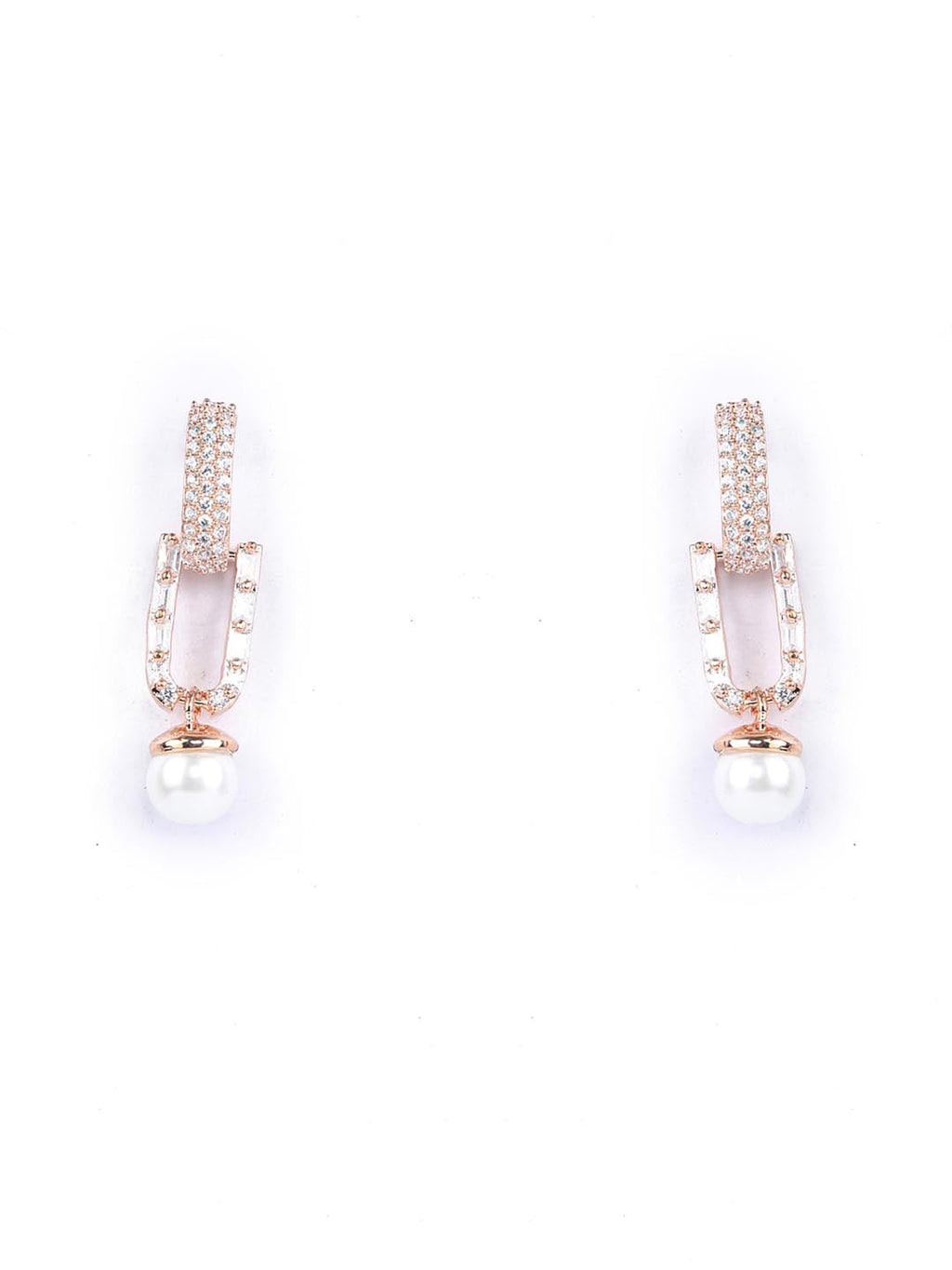 Priyaasi Women White American Diamond Rose Gold-Polished Drop Earrings - Swadesiicart