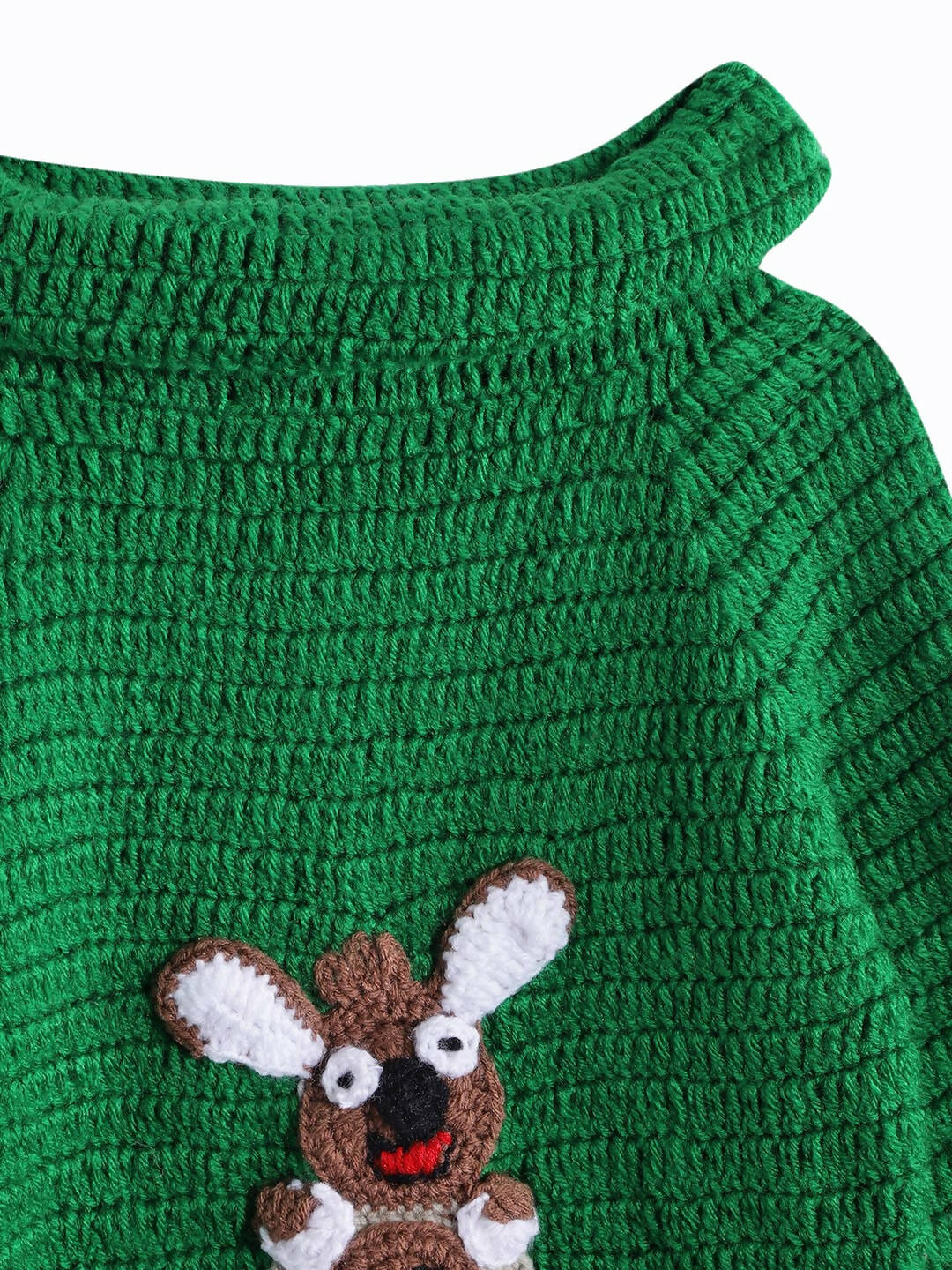 Chutput Kids Woollen Hand Knitted Full Sleeves Kangaroo Detail Cardigan For Baby Boys - Green | Grocsy