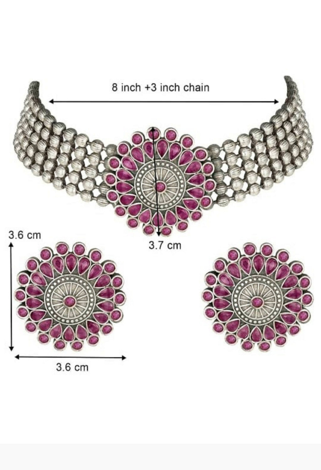 Mominos Fashion Johar Kamal Oxidised Silver-Plated Brass Finish Kundan Choker For Women (Pink) | Grocsy