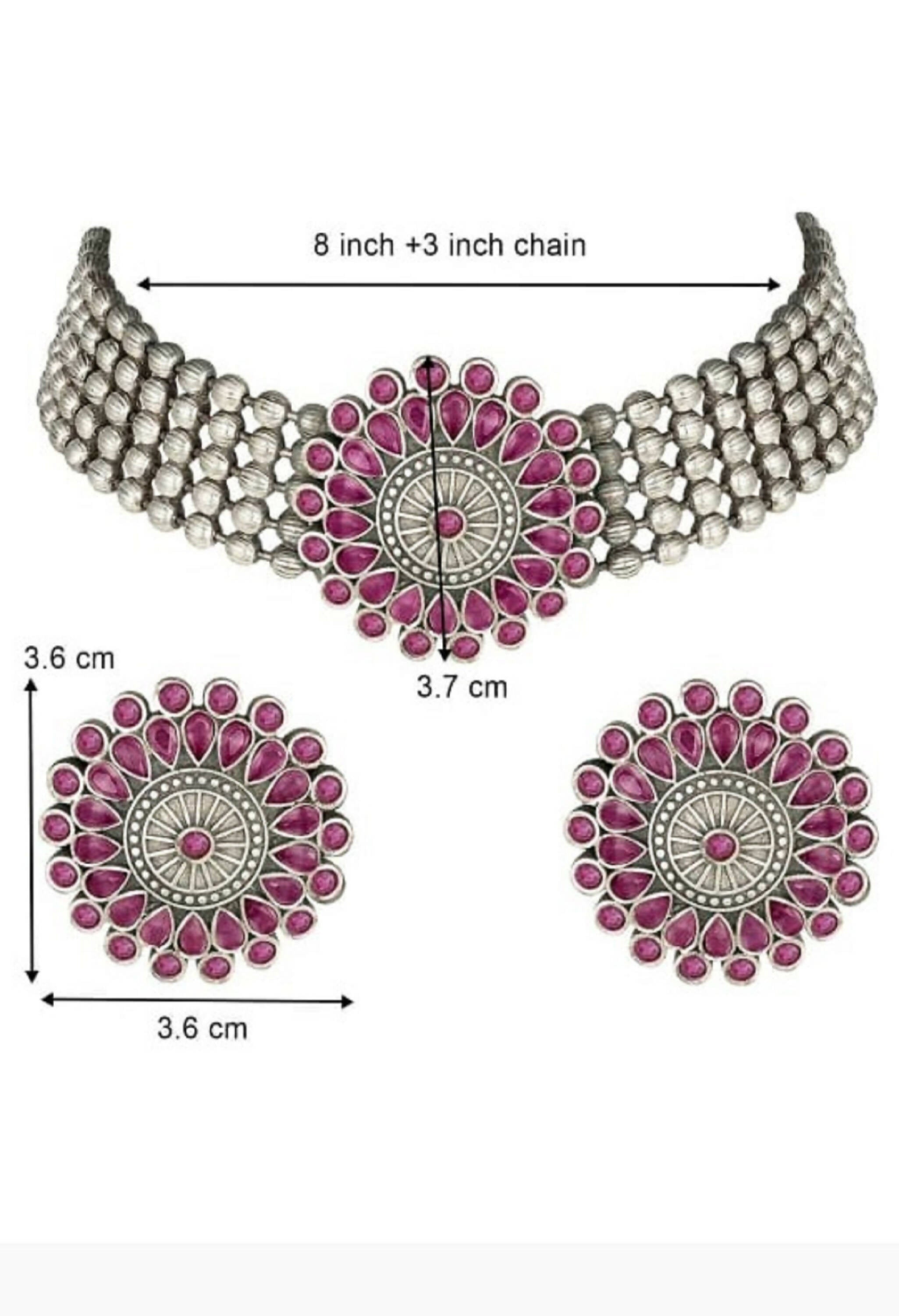 Mominos Fashion Johar Kamal Oxidised Silver-Plated Brass Finish Kundan Choker For Women (Pink) | Grocsy