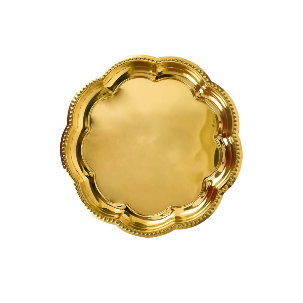 Spillbox Gold-Toned Brass Zig Zag Round Thali Round Pooja Essential | Grocsy