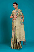 Green Soft Organza Woven Design Saree with Unstitched Blouse Piece - Zaara | Grocsy
