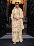 Myra Off White Chinon with Georgette Embroidered Palazzo Suit | Grocsy