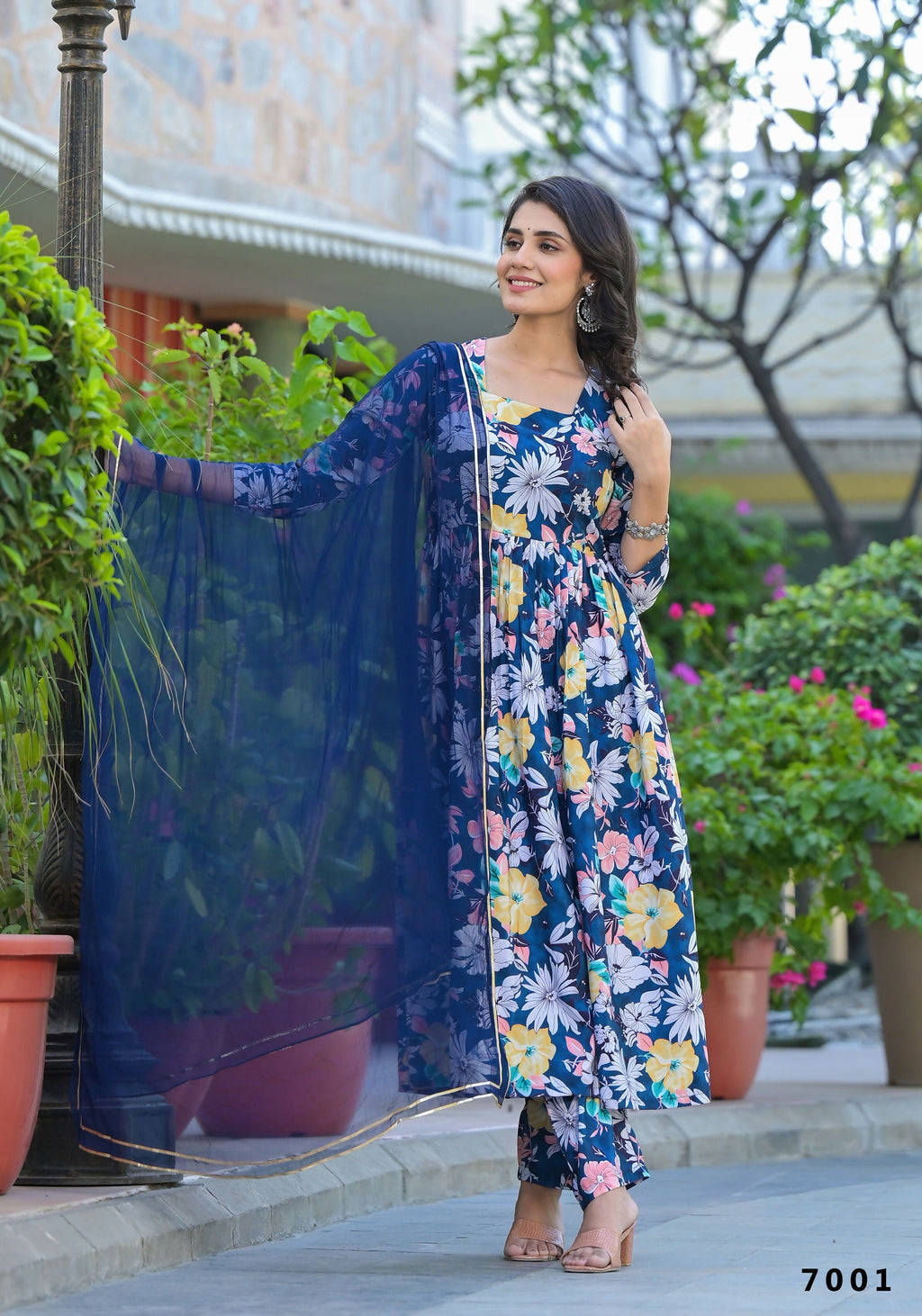 Designer Stylish Blue Ab Cotton Suit With Dupatta - Anbazaar | Grocsy