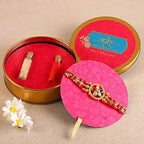 Flower Design Kundan Rakhi and Kaju Rolls Box | Grocsy