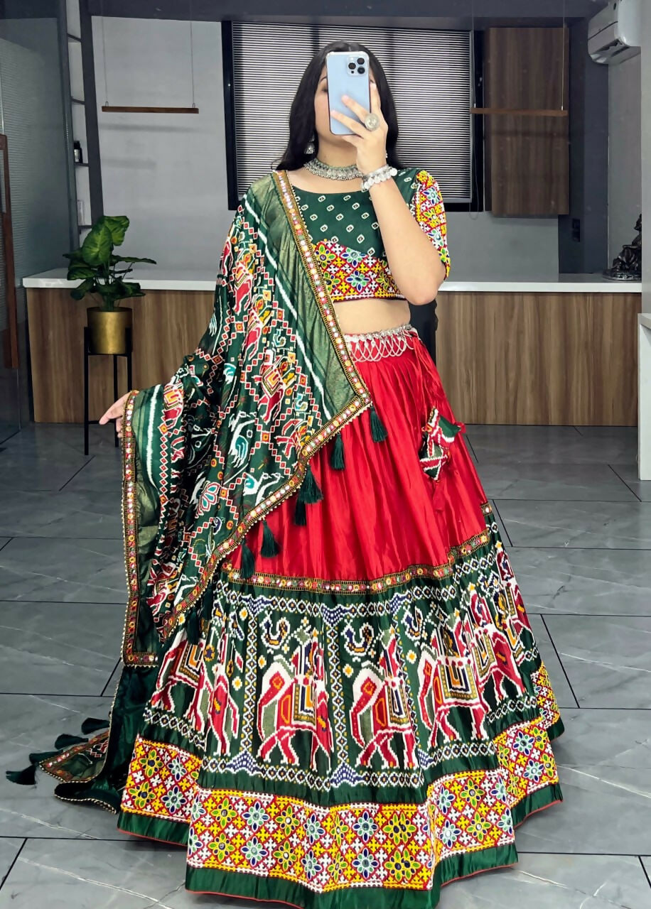 Yash Enterprise Red Dhola Silk Embroidery Semi Stitched Navratri Chaniya Choli | Grocsy