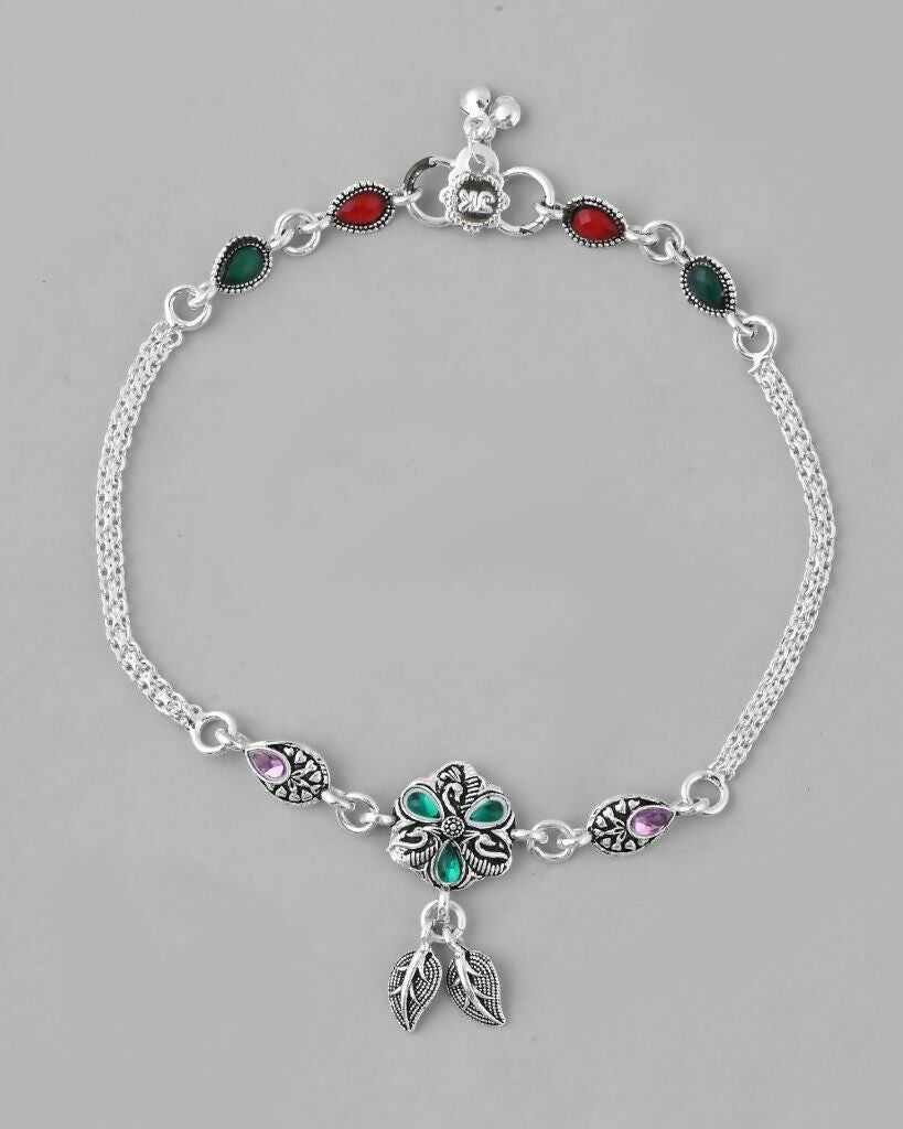 VOJ Set of 2 Traditional Stone Studded Flower Shaped Anklet | Grocsy