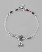 VOJ Set of 2 Traditional Stone Studded Flower Shaped Anklet | Grocsy