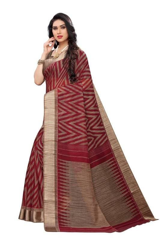 Vamika Red Linen Designer Saree (BEE RED) | Grocsy
