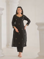 Ethnic Festive Wear Viscose Chanderi Black Stitched Suit With Dupatta - Tanisha | Grocsy