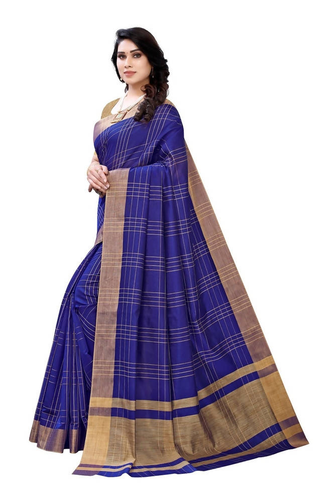 Vamika Navy Cotton Silk Weaving Saree (Anaya Navy Blue) | Grocsy