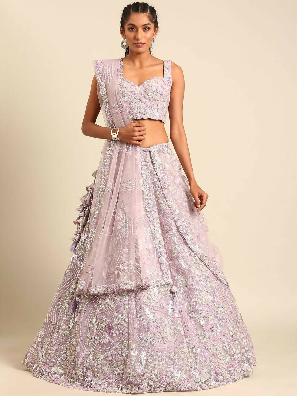 House of Panchhi Lavender Net Sequins and Zarkan embroidery Lehenga choli & Dupatta | Grocsy