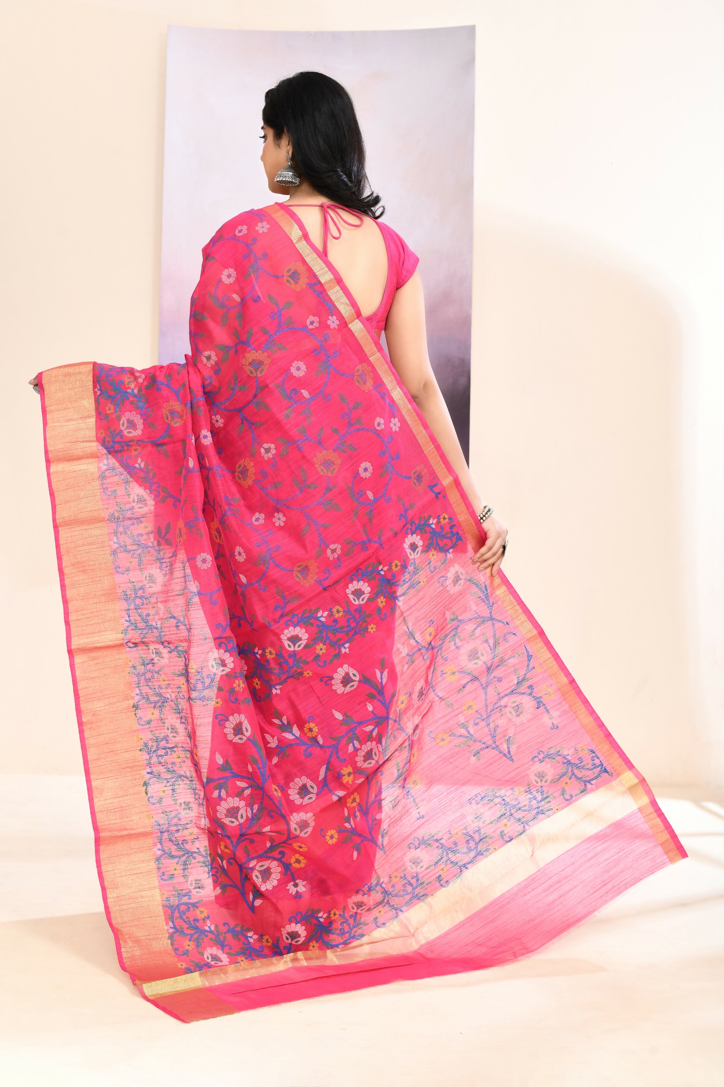 Piyari Fashion Women's Pink Embellished Cotton Blend Printed Saree | Grocsy