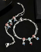 VOJ Set of 2 Silver Plated Peacock Shaped Multi Color Anklet | Grocsy