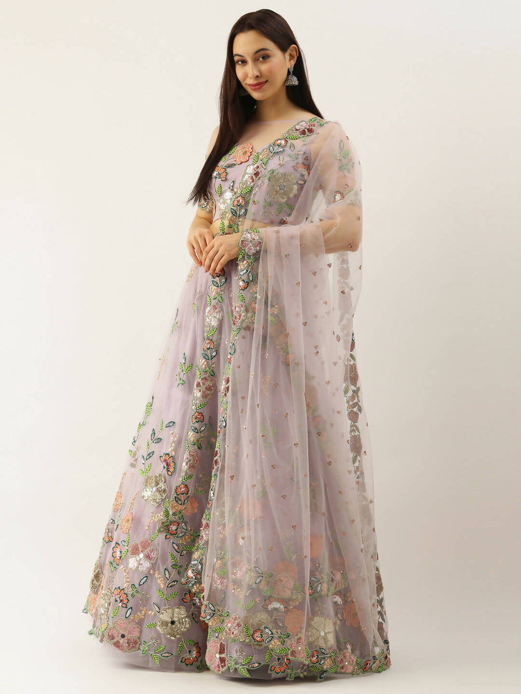 House of Panchhi Lavender - Net Embroidered Sequence Lehenga | Grocsy