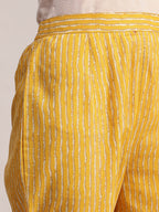 Aavyora Women Yellow Floral Printed Kurta with Striped Pants & Dupatta Set | Grocsy
