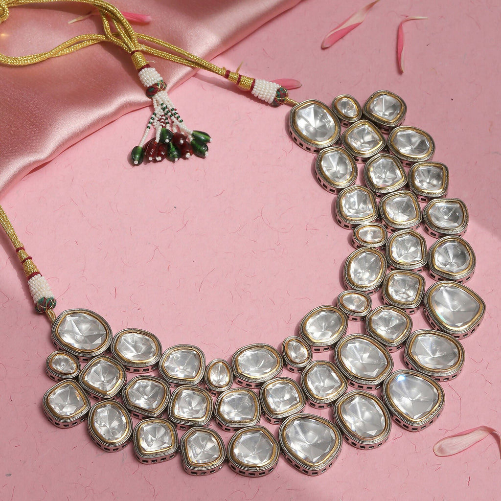 Maharani Layered Choker (Silver) - Ruby Raang | Grocsy