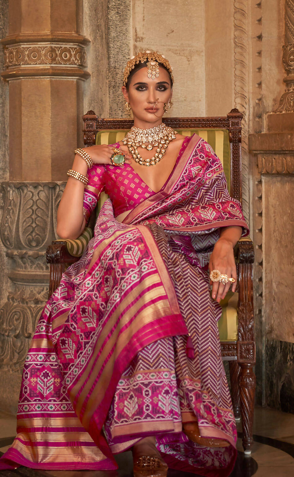 Magenta Banarasi Weaving, Ultra Aqua Finish, Zari Work Banarasi Silk Saree - Rath Kunti | Grocsy