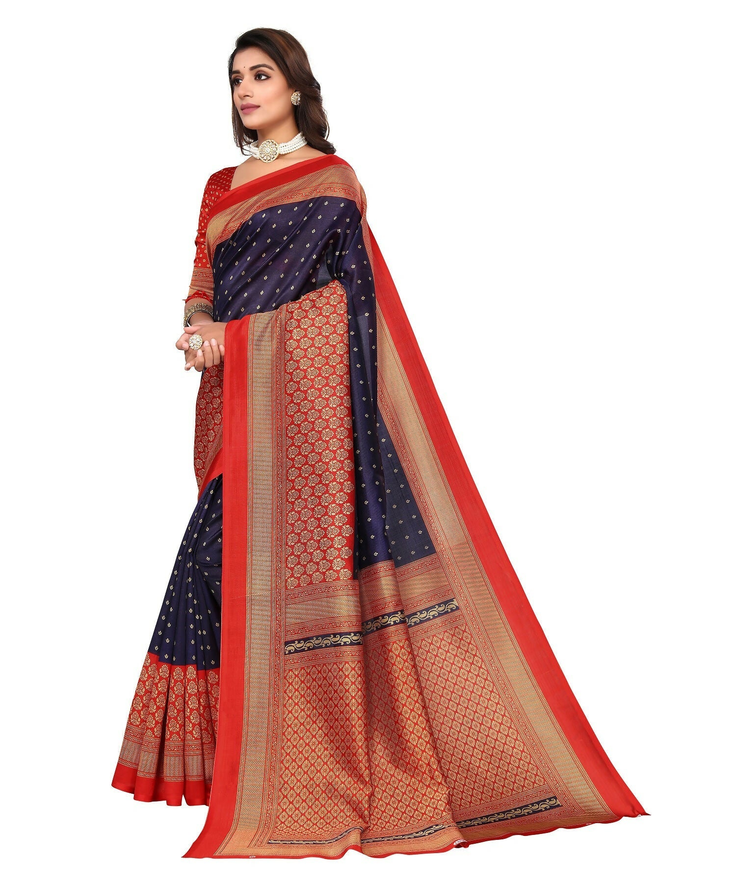 Vamika Navy Blue Printed Art Silk Saree | Grocsy