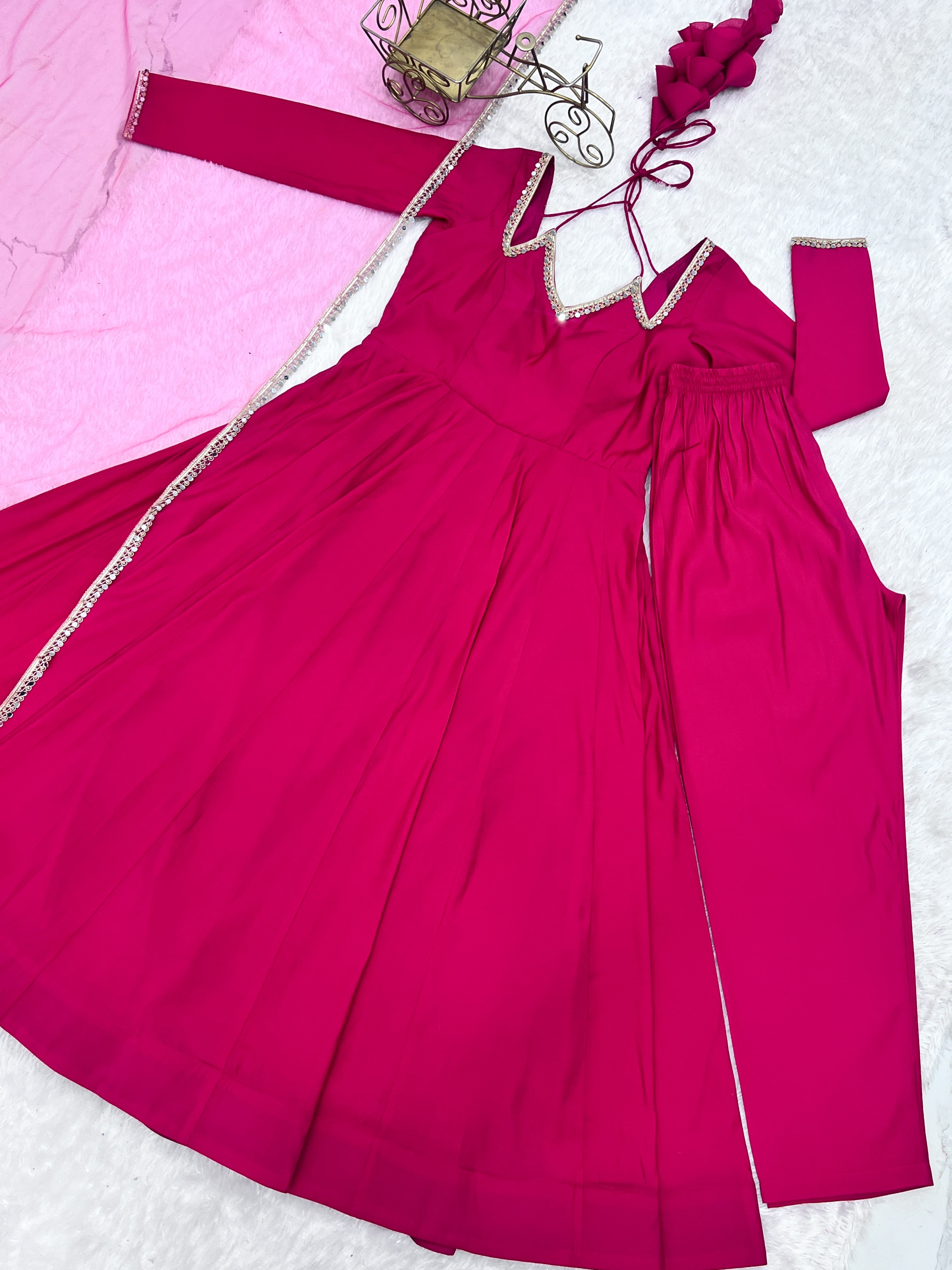 Evanik Women Ranipink Ethnic Anarkali Kurta Set For Festive & Wedding Wear | Grocsy