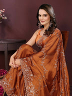 Ai Fashion Copper Rangoli Silk Embroidery Party Wear Saree | Grocsy