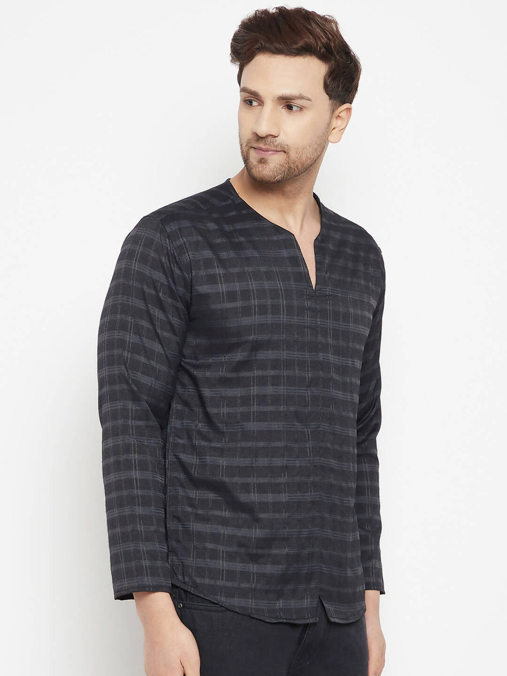 Even Apparels Black Color Viscose Men's Kurta With Slit Neckline | Grocsy