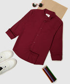 Manet Boys Mandarin Collar Full Sleeves Melange Shirt - Maroon | Grocsy