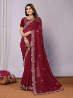 Maroon Silk Georgette Cord Embroidery Saree - Norita Saumya | Grocsy