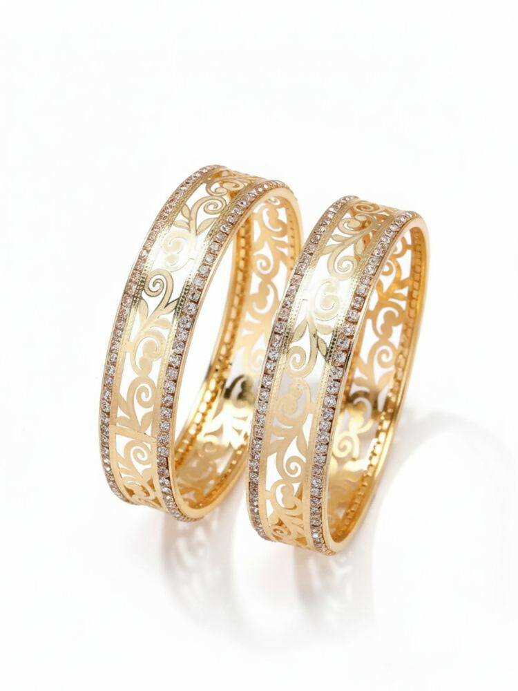 NVR Women Set of 2 Gold Plated CZ Stone Kada Bangle | Grocsy