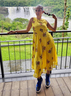 Jompers Women's Floral Print Georgette A-Line Midi Dress - Yellow | Grocsy