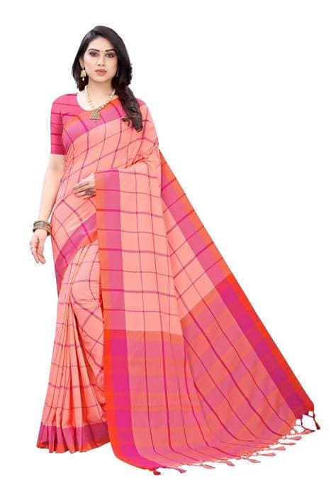 Vamika Peach Cotton Silk Weaving Saree (Goggle Peach) | Grocsy