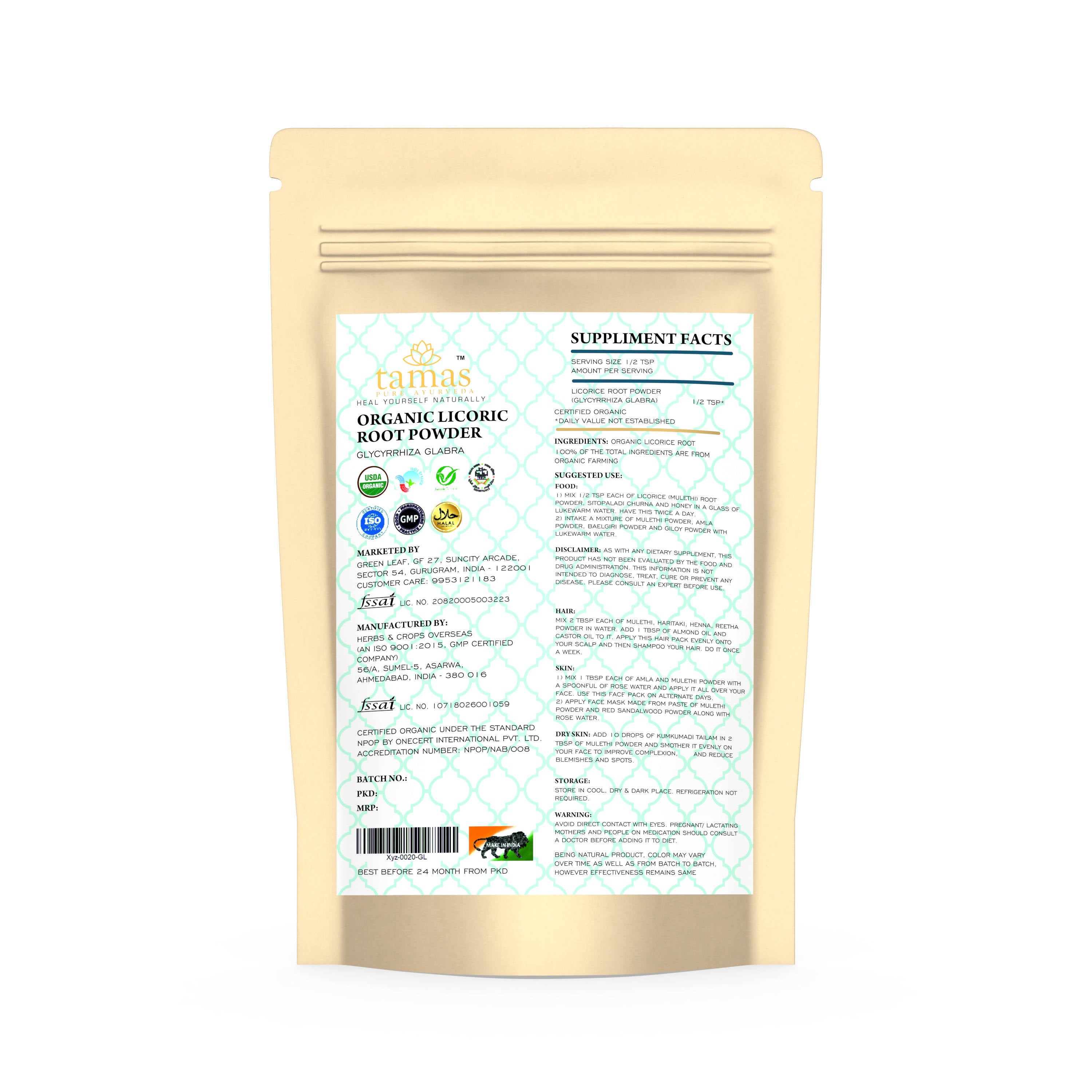 Tamas Pure Ayurveda Superfood Organic Licorice Root Powder | Grocsy