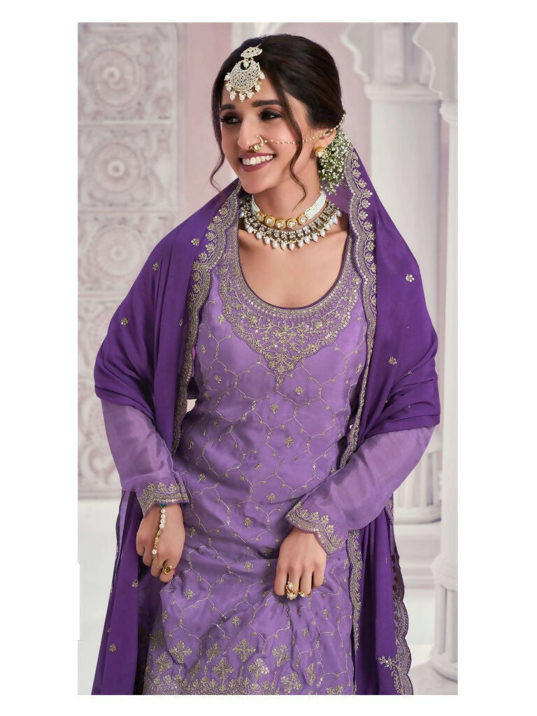 Vastranavya Exquisite Lavender Heavy Chinon with Embroidered & Sequins Work Salwar Suits | Grocsy