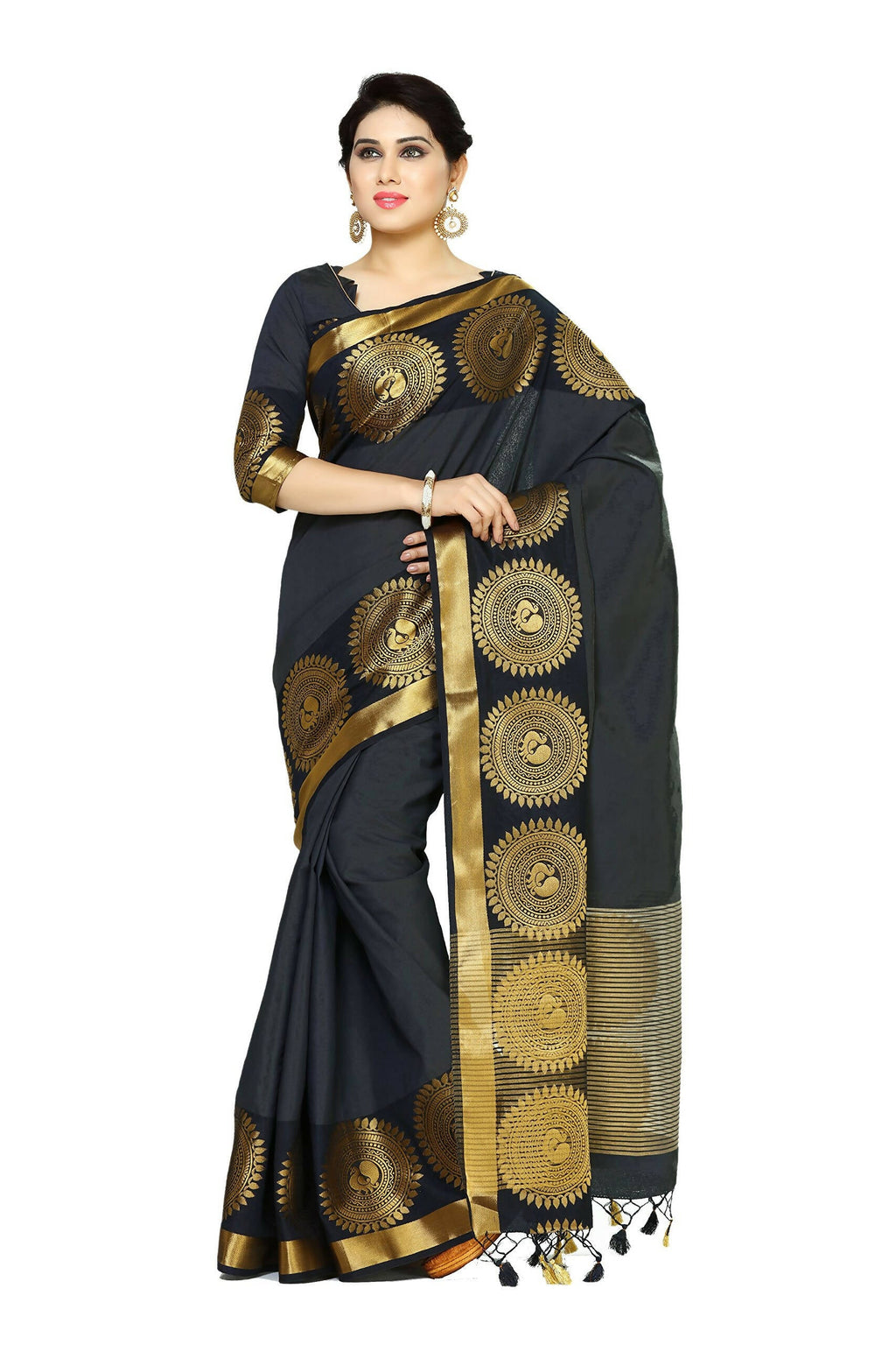 Mimosa Women's Banarasi Tussar Silk Black Saree | Grocsy