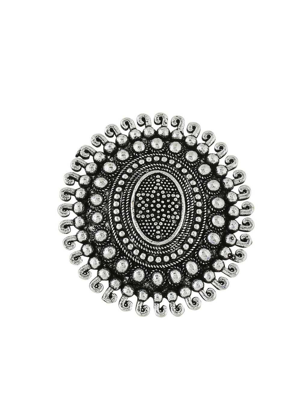 NVR Women's Oxidised Silver Plated Adjustable Finger Ring | Grocsy