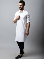 Even Apparels White Color Pure Cotton Solid Men's Kurta With Shirt Collar (SLD1203) | Grocsy