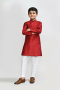Joban Fashion Jacquard Silk Red Kurta With Straight Fit Pant | Grocsy