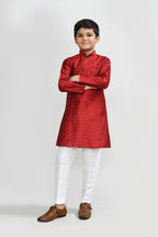 Joban Fashion Jacquard Silk Red Kurta With Straight Fit Pant | Grocsy