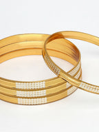 NVR Women's Set of 4 Gold-Polished CZ-Studded Traditional Bangles | Grocsy