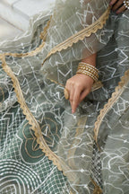 Aastha Fashion Dusty Green Butterfly Net White Cotton Thread Work And Sequence Work Embroidery Wedding Wear Lehenga Choli | Grocsy
