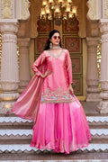 Teeya Creation Womens New Stylish Moti Beads With Cording Sequence Thread Embroidery Work Pink Kurta Set | Grocsy