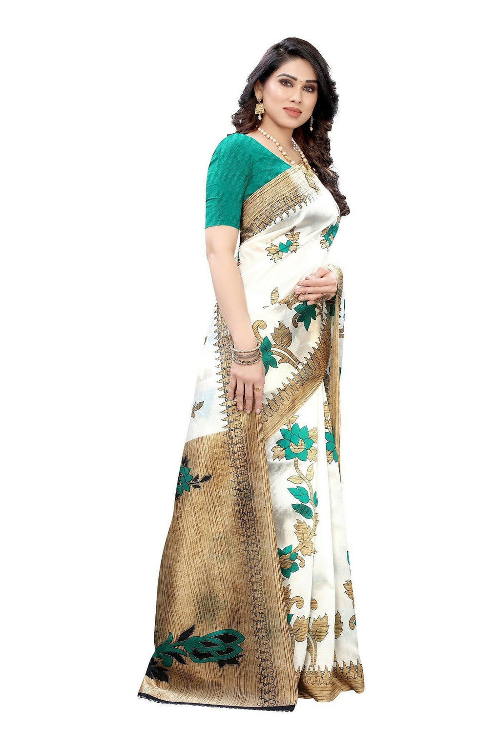 Vamika White Printed Art Silk Saree | Grocsy