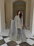 Teeya Creation New Trendy Latest Designer Embroidery Sharara Kurta Set -Grey | Grocsy